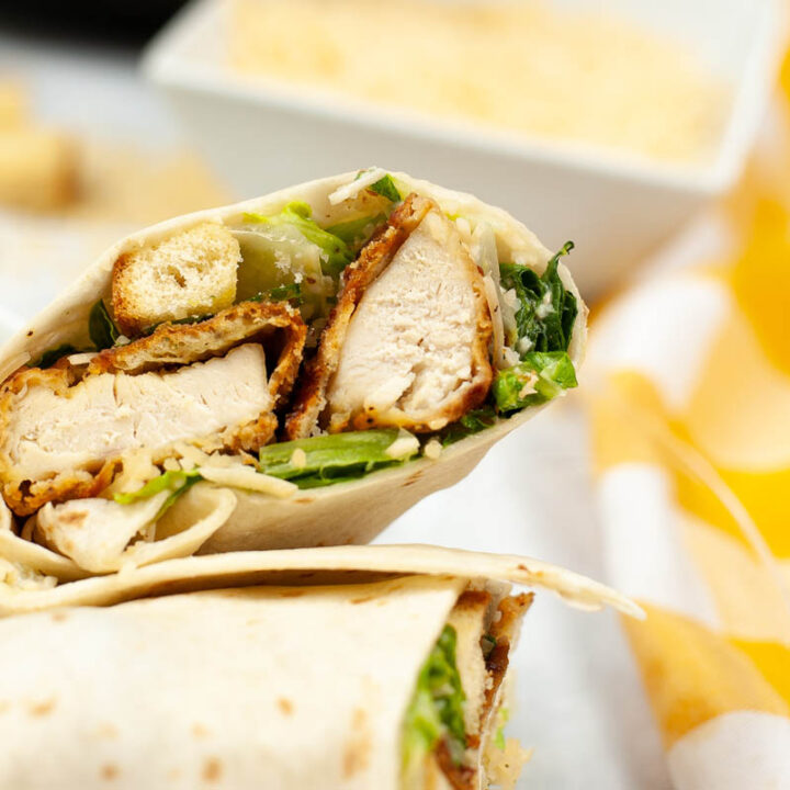 air fryer chicken wrap plated.