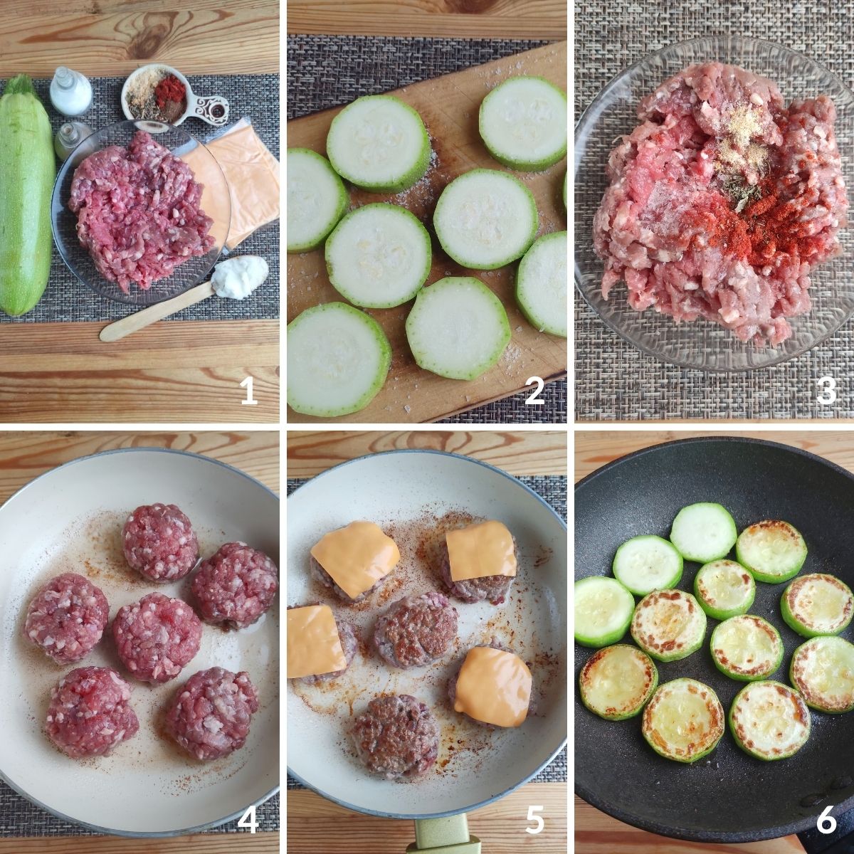 six image zucchini slider process.