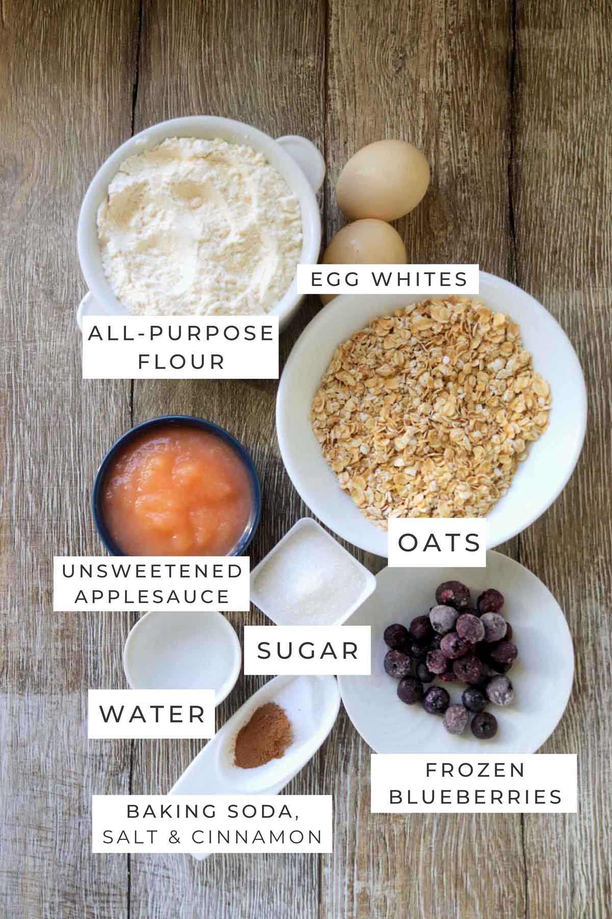 Labeled ingredients for the blueberry muffins.