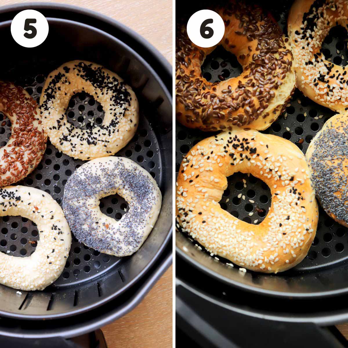 Steps to air fry the bagels.