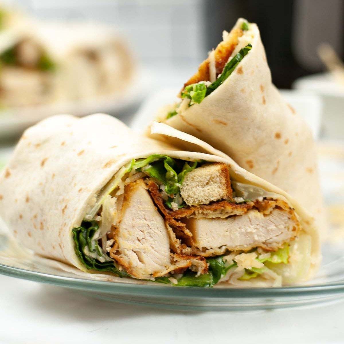 air fryer crispy chicken caesar wrap thumbnail picture.