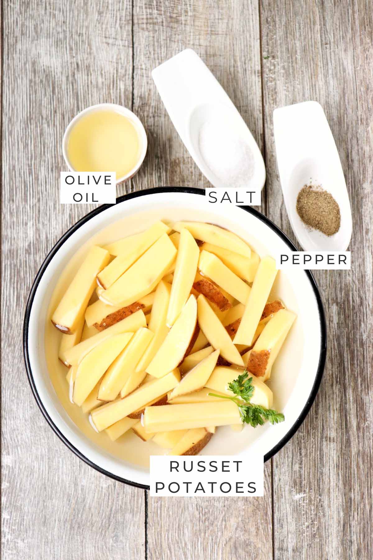 Labeled ingredients for the fries.