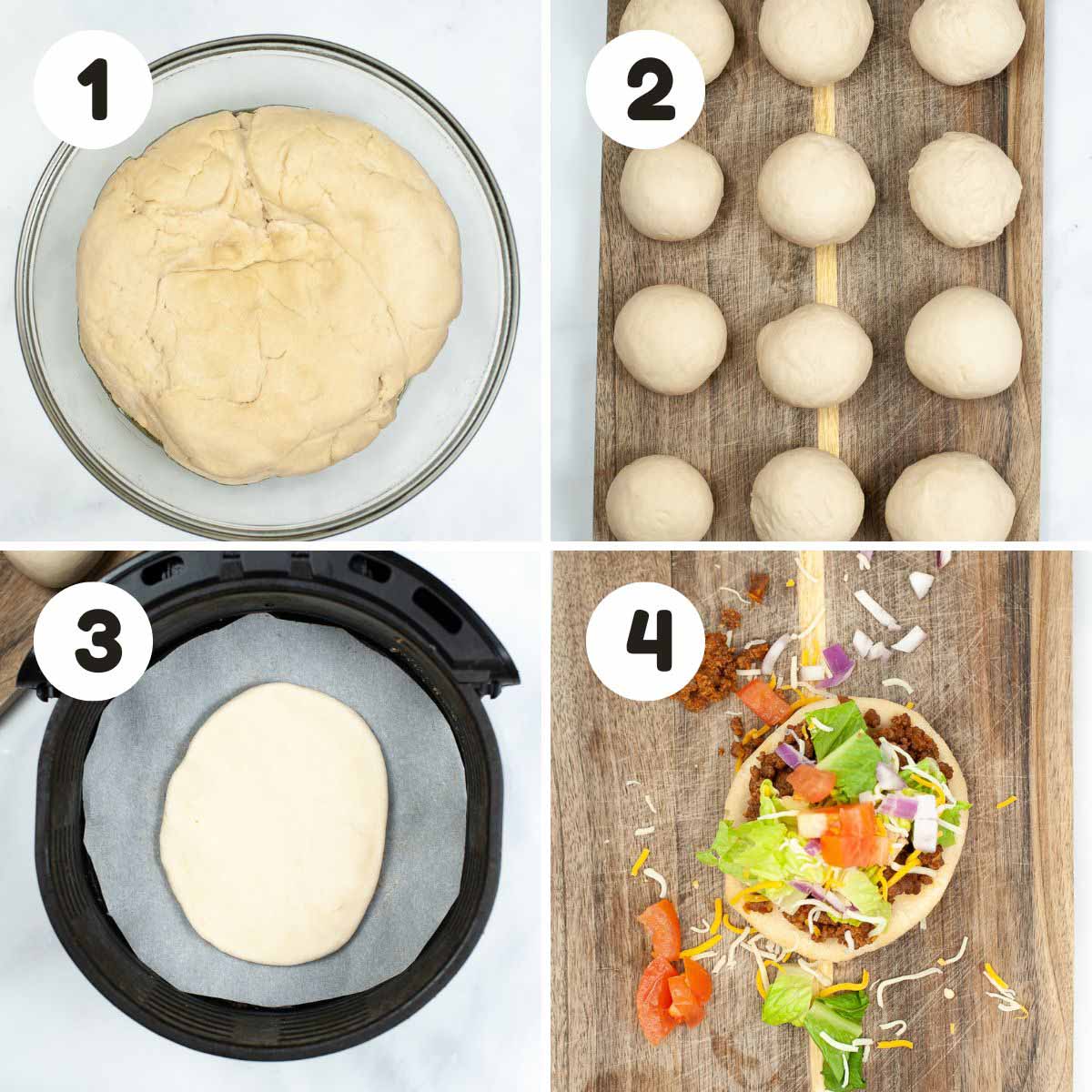 four image process making Indian fry bread.