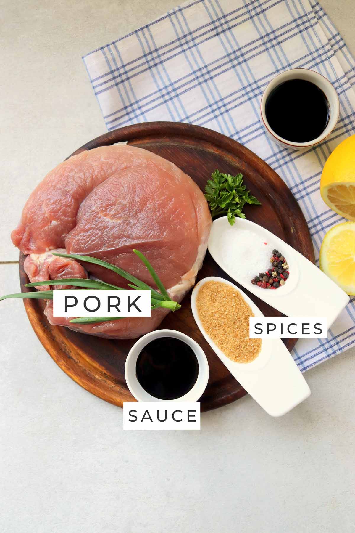 Labeled ingredients for the pork chops.