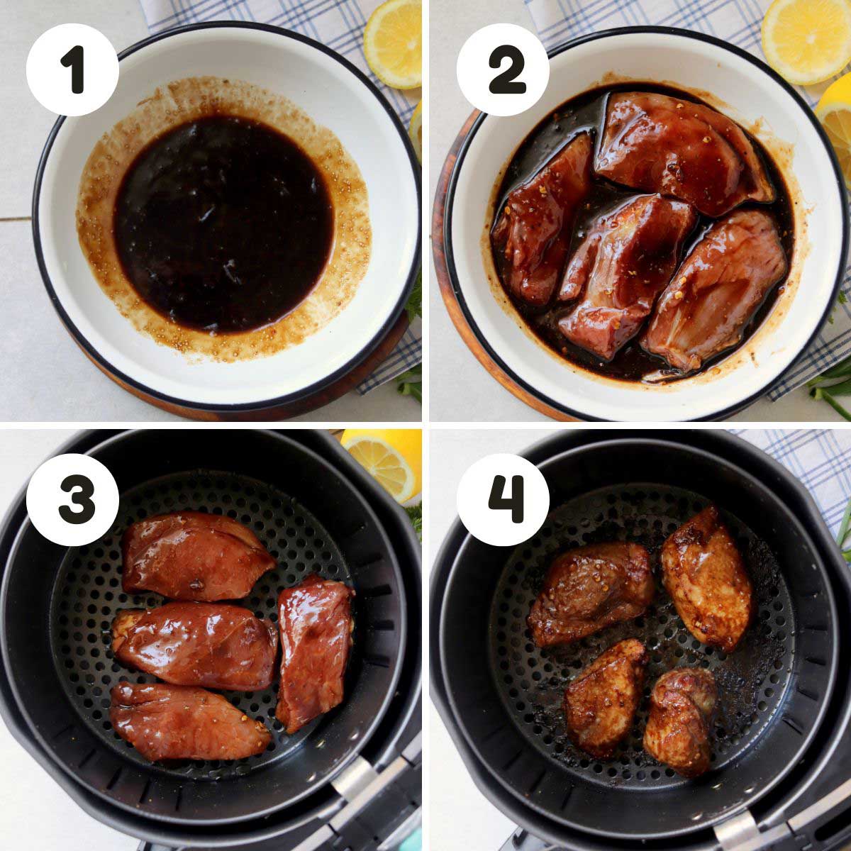 four image process making air fryer pork chops.