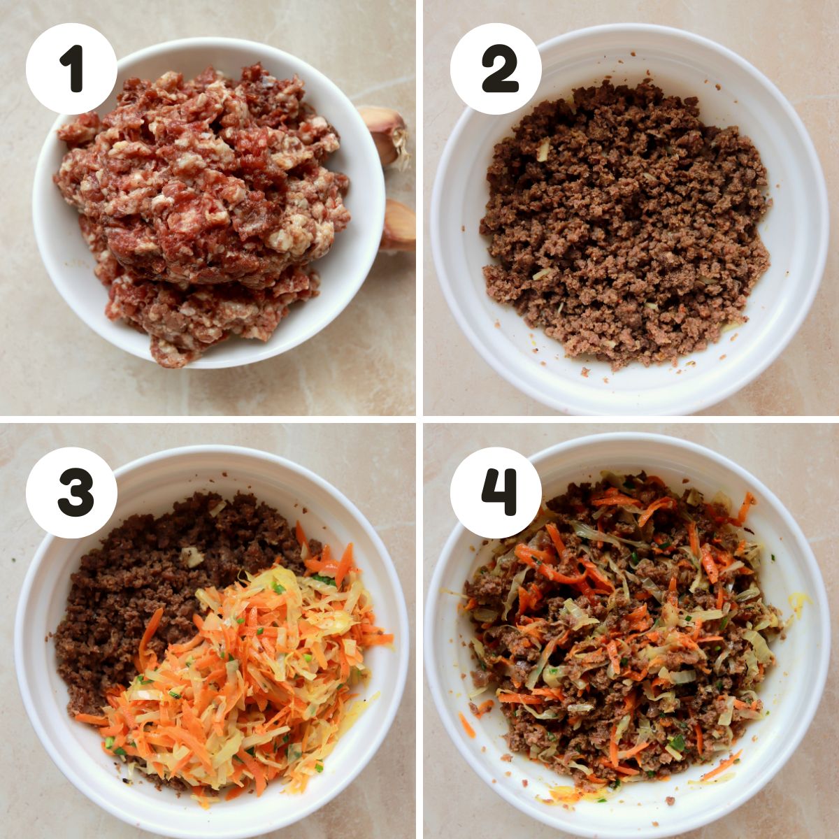 Steps to make the egg roll filling.