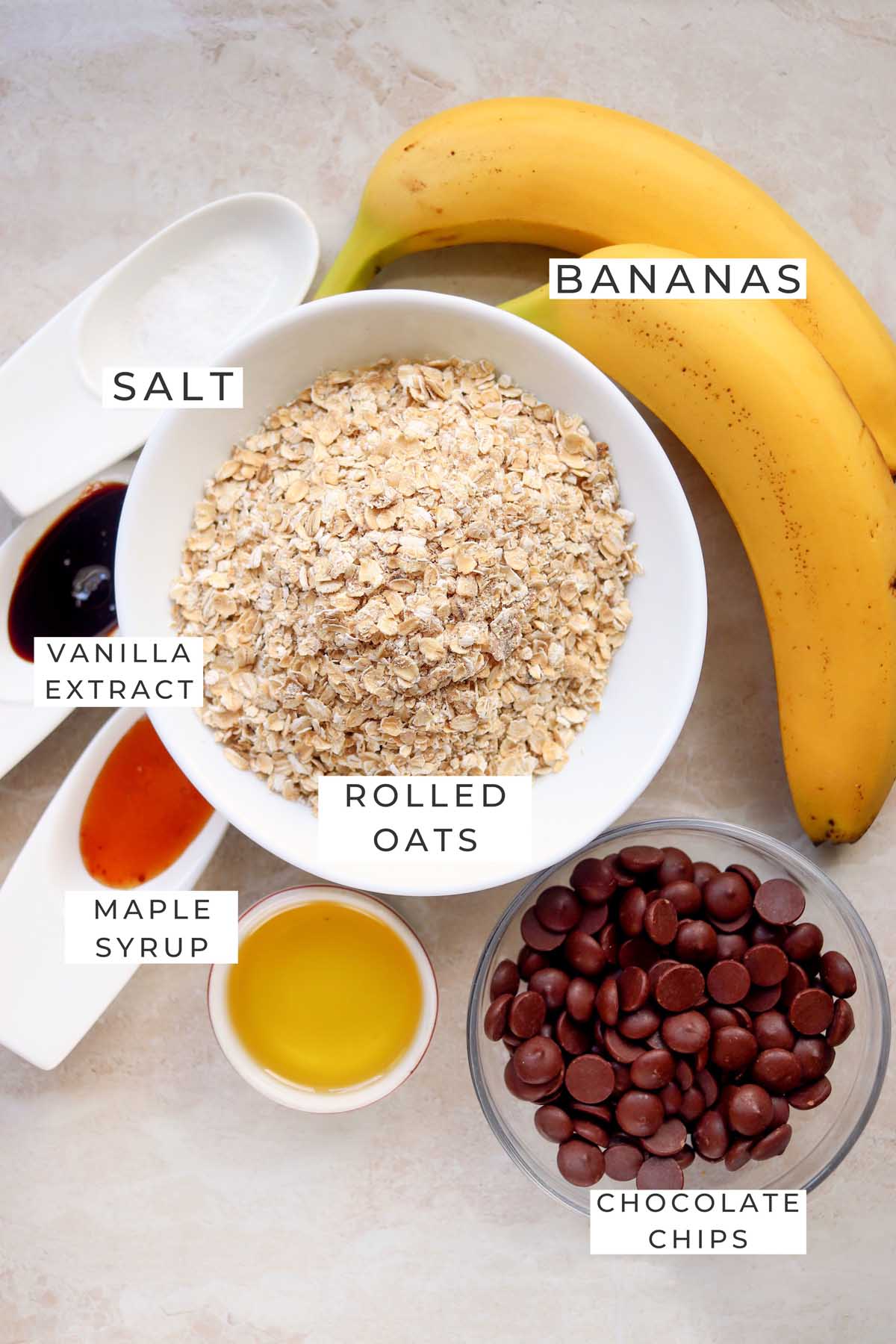 banana oatmeal breakfast cookies labeled ingredients.