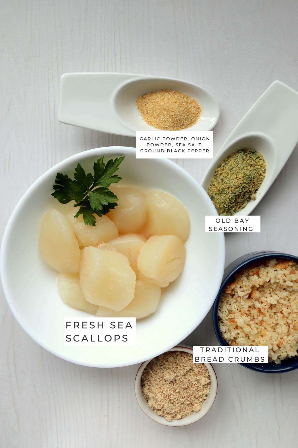 Labeled ingredients for the scallops.