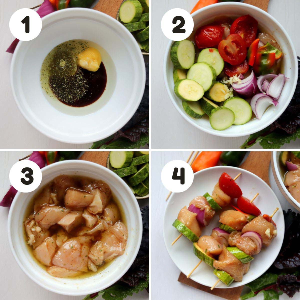 Steps to make the chicken kabobs.