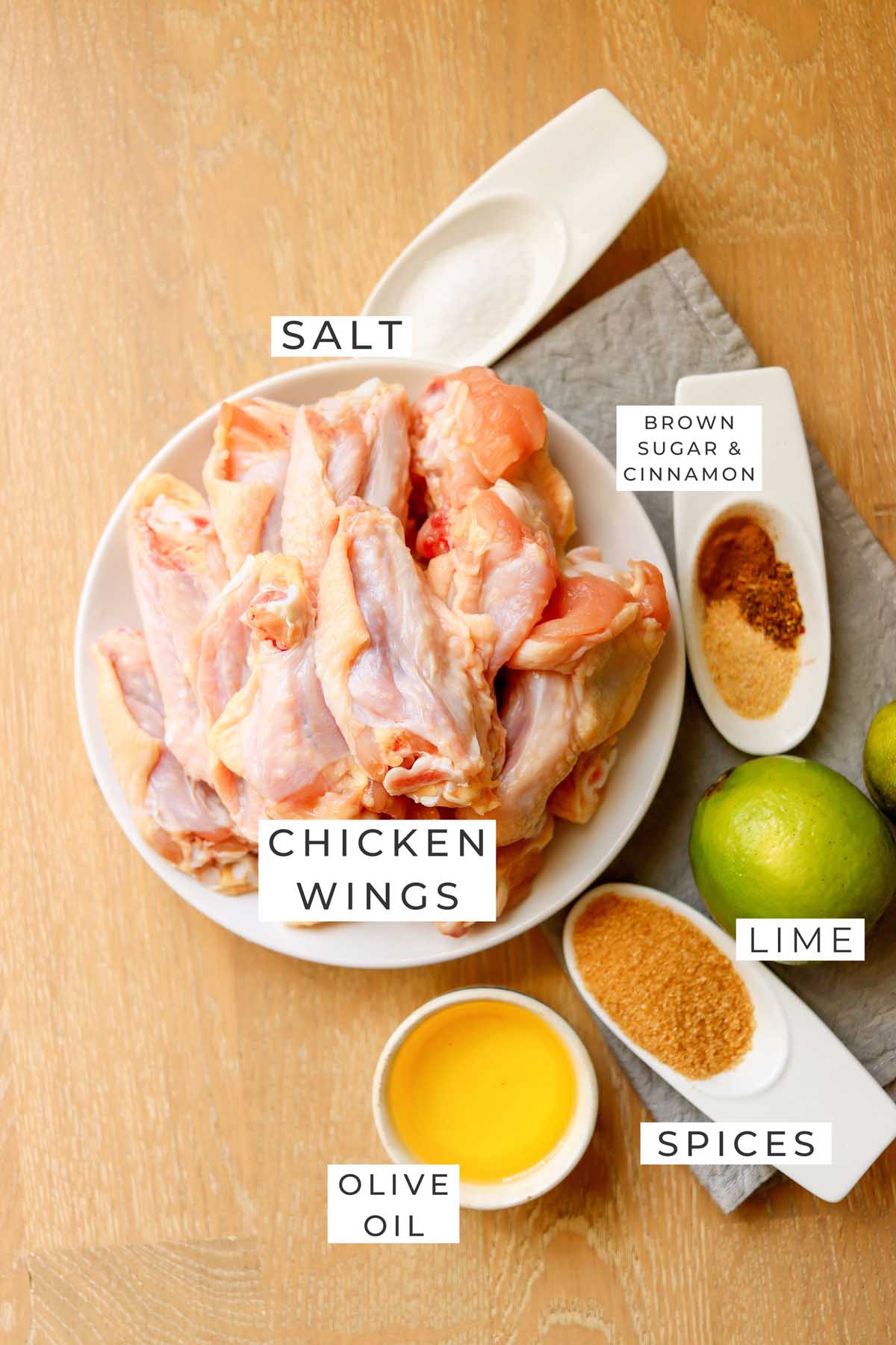 Labeled ingredients for the chicken wings.