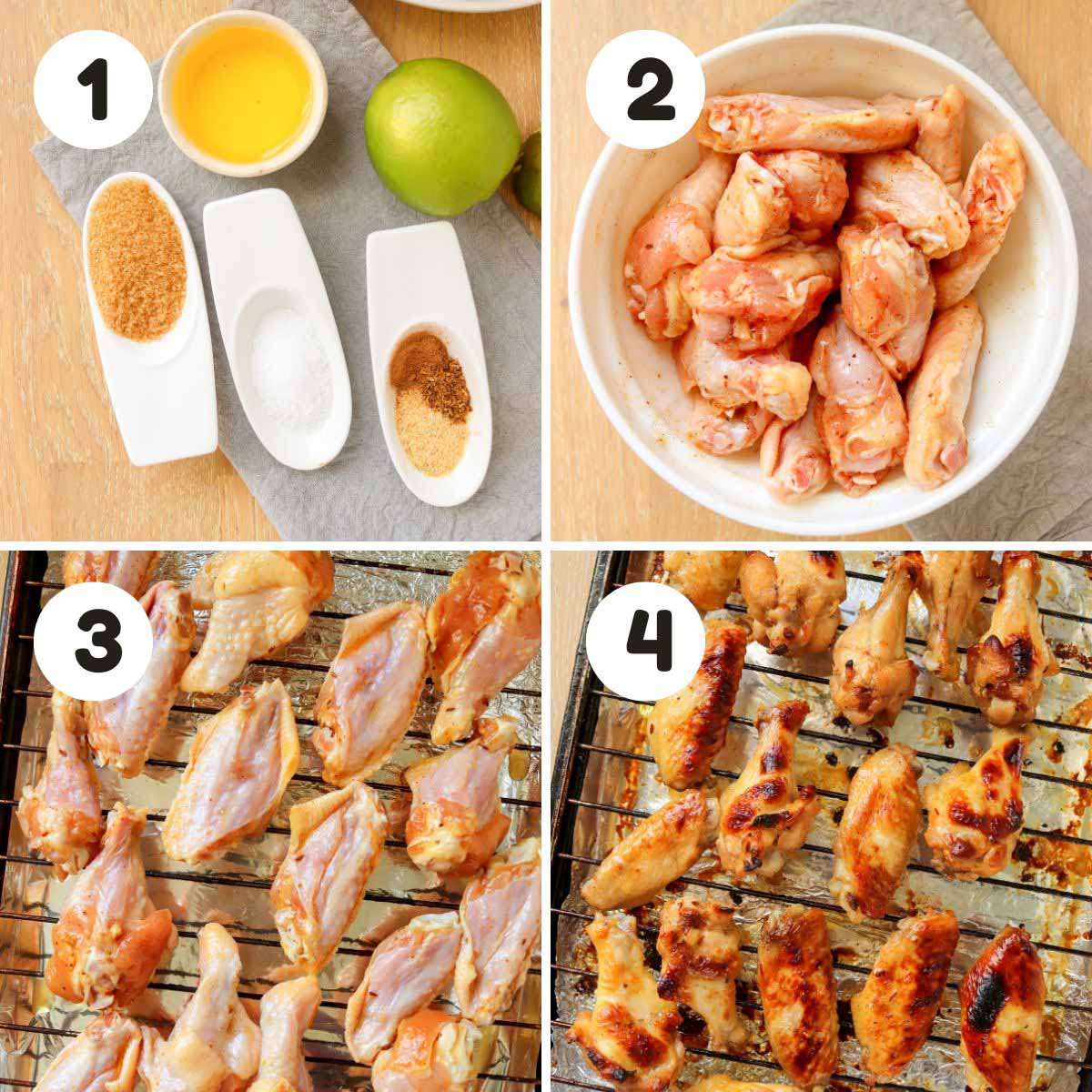 four image process making chicken wings.
