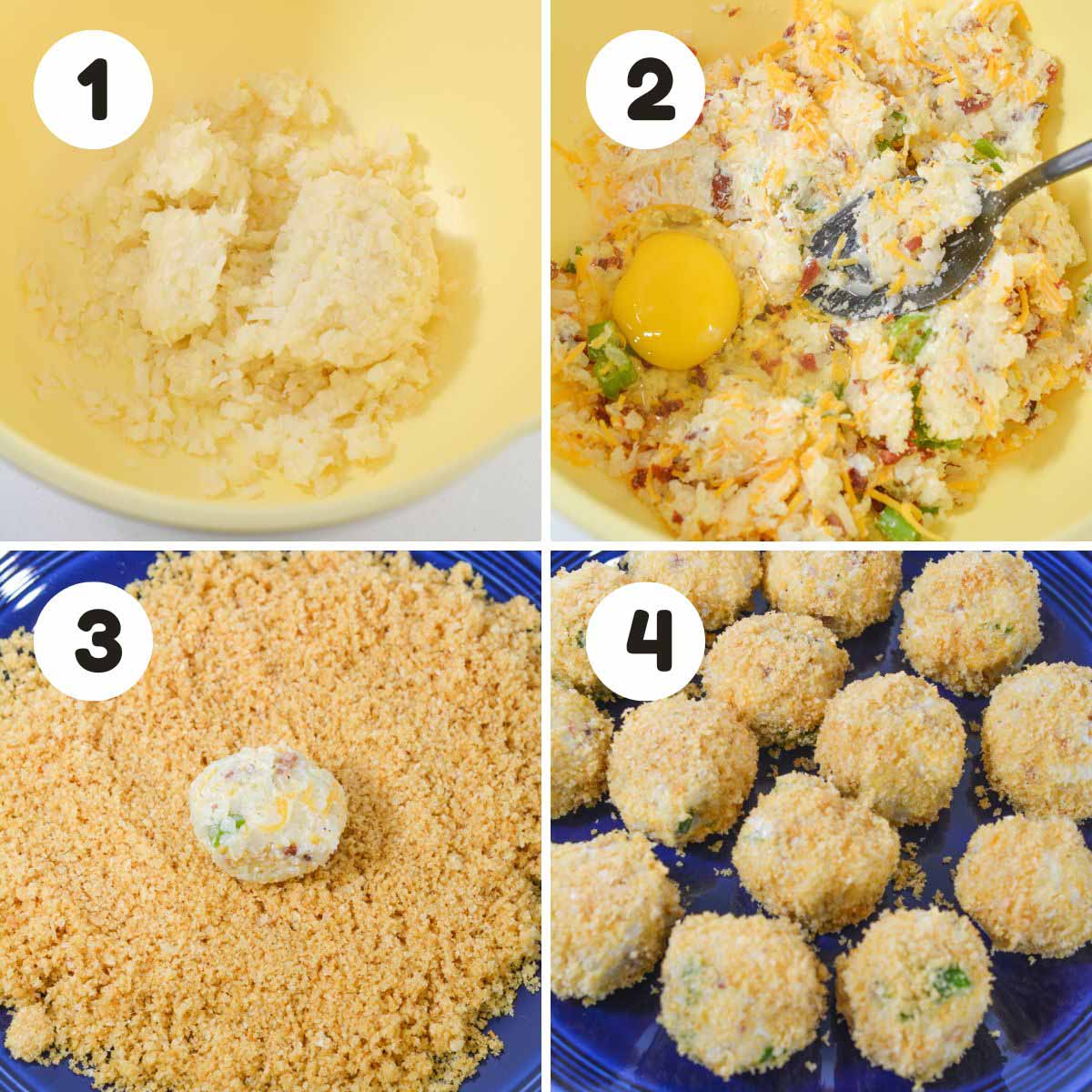 four image process making cauliflower rice balls.