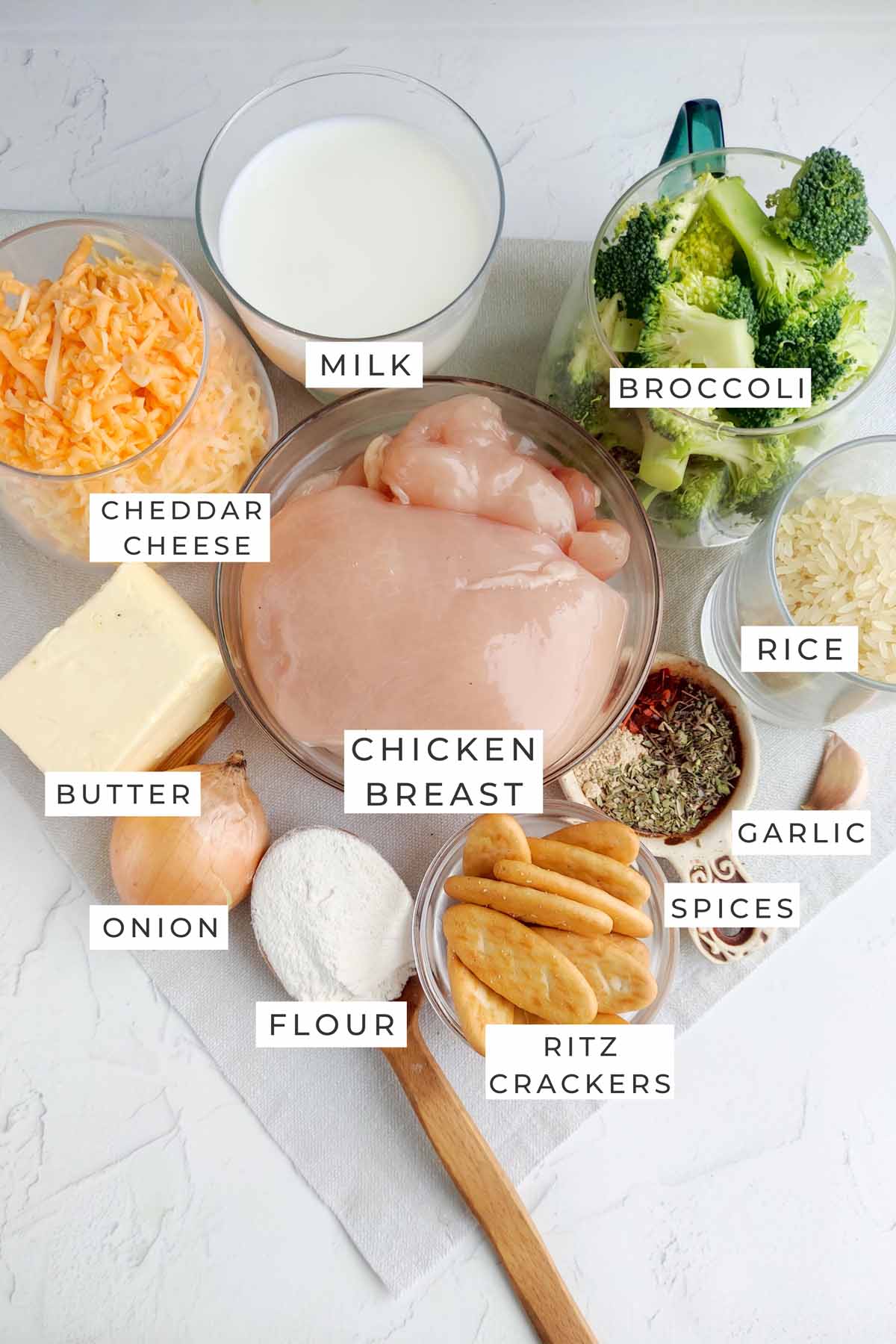 chicken broccoli casserole labeled ingredients.