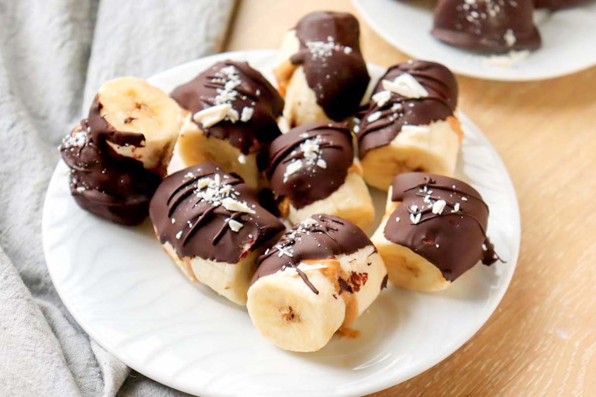 Banana bites dipped in chocolate.
