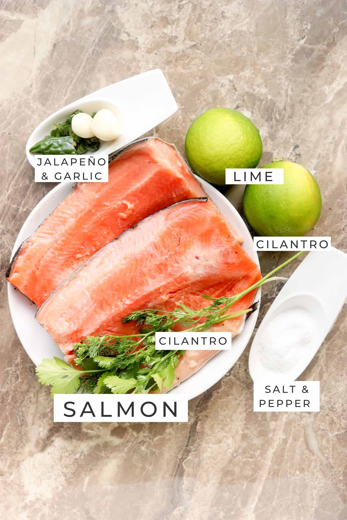 Labeled ingredients for the salmon.