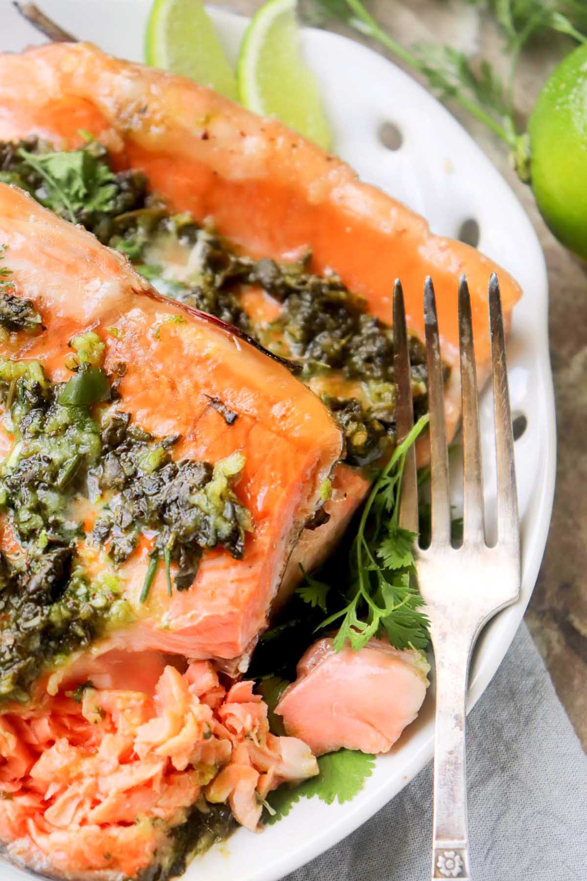 Shredded salmon on a plate.