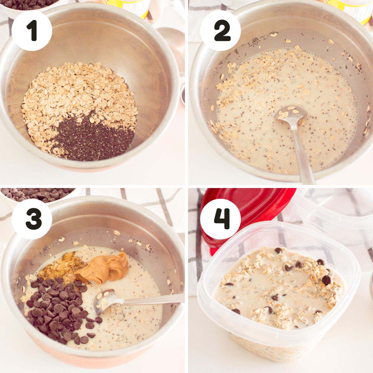 four image process making cookie dough overnight oats.