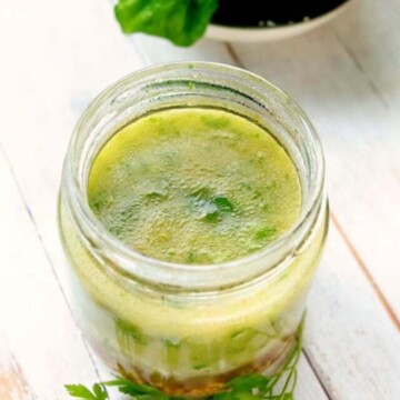 top view of dressing in a jar.