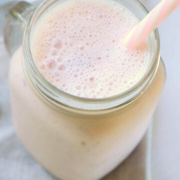 top view of smoothie in a jar.