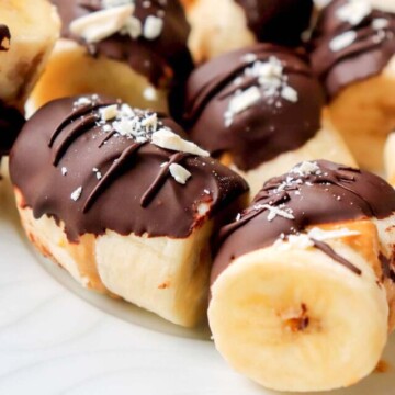 close up view of banana bites.
