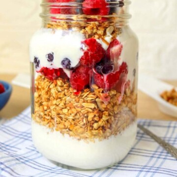 side view of granola yogurt parfait.
