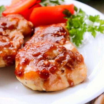 side view of a baked teriyaki chicken thigh.