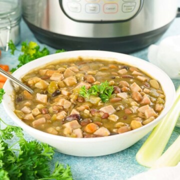 bean and ham soup in from of the Instant Pot.