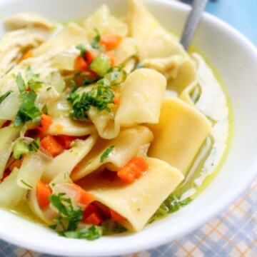 soup in a bowl with a spoon.