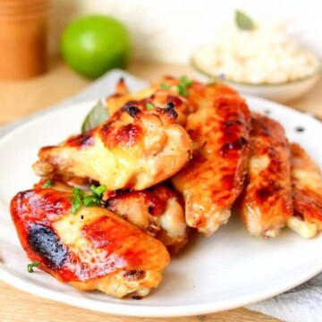 side view plate of chicken wings.