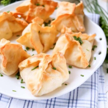 air fried wontons on a plate.
