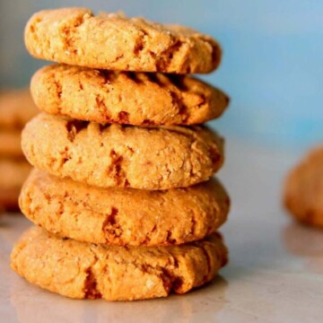 stacked peanut butter cookies.