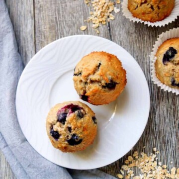 two muffins on a plate.