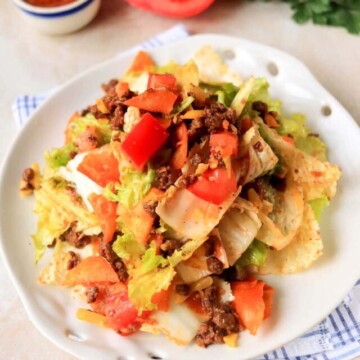 top view of taco salad on a plate.