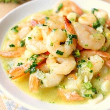 shrimp scampi on a plate.