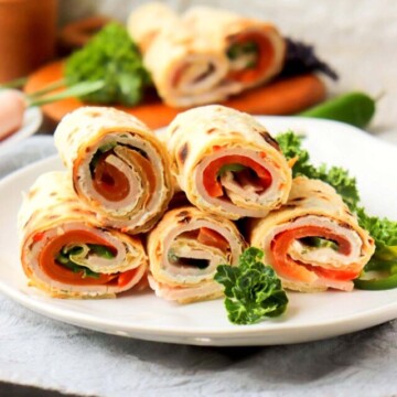 side view of turkey pinwheels.