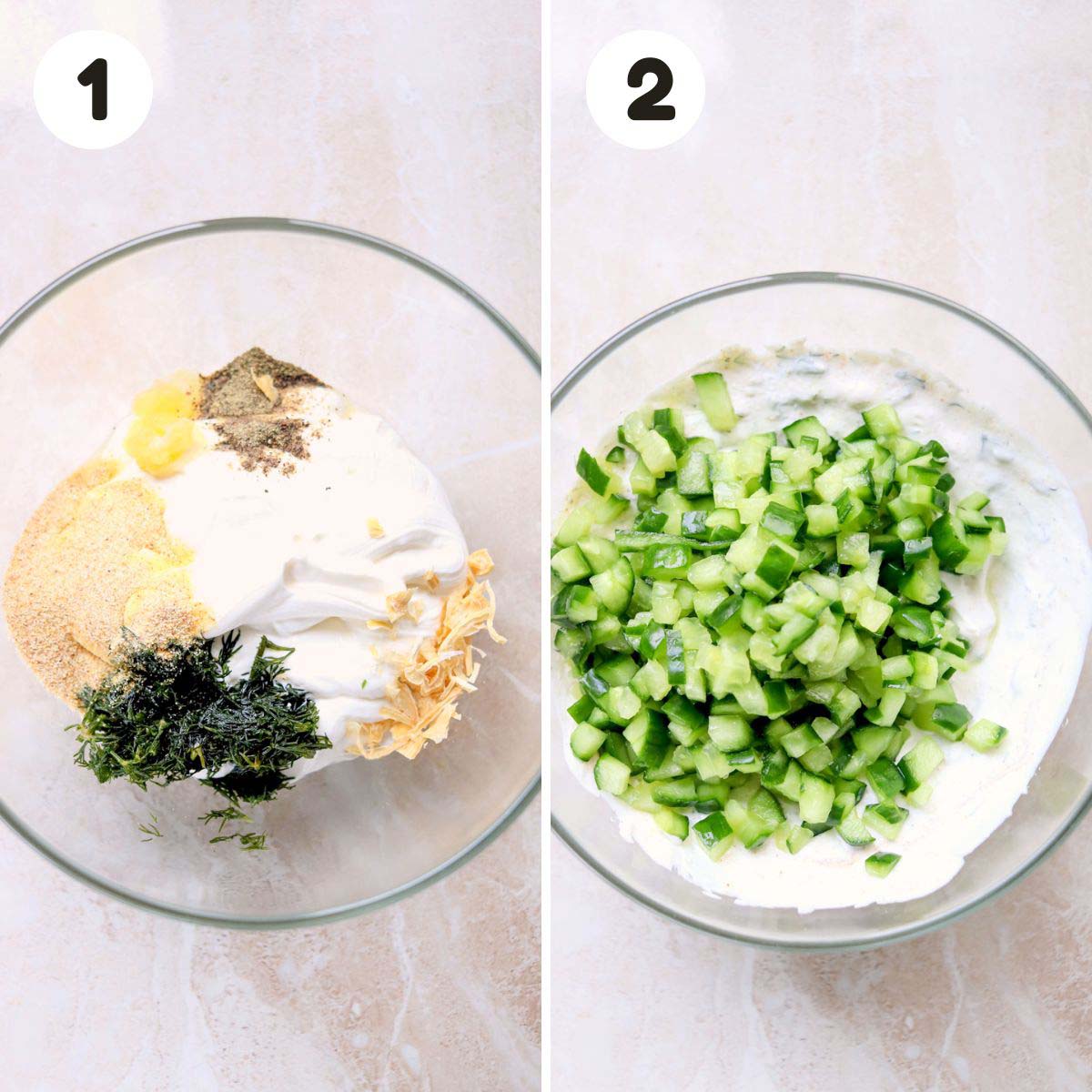 Steps to make the dill dip.