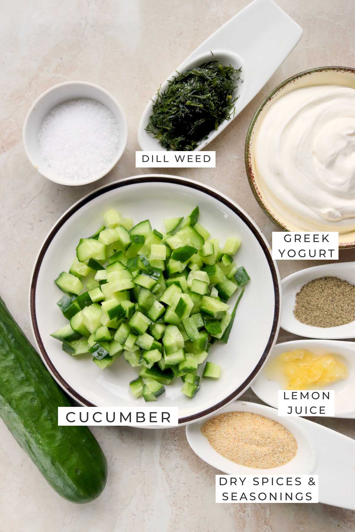 cucumber dill dip labeled ingredients.