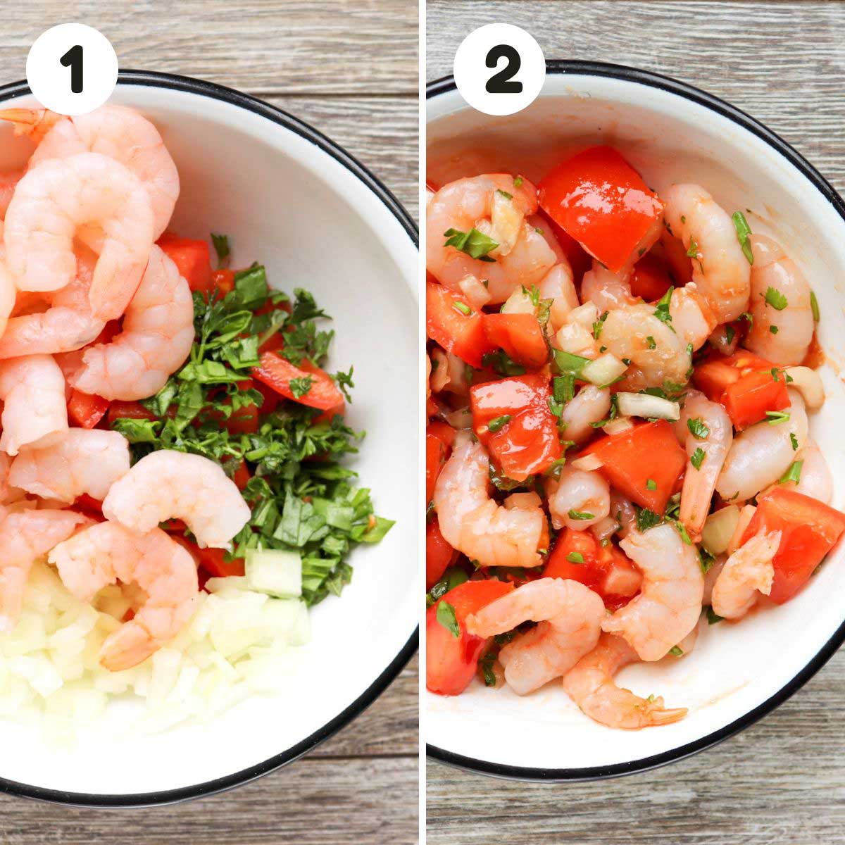 two image process making shrimp ceviche.