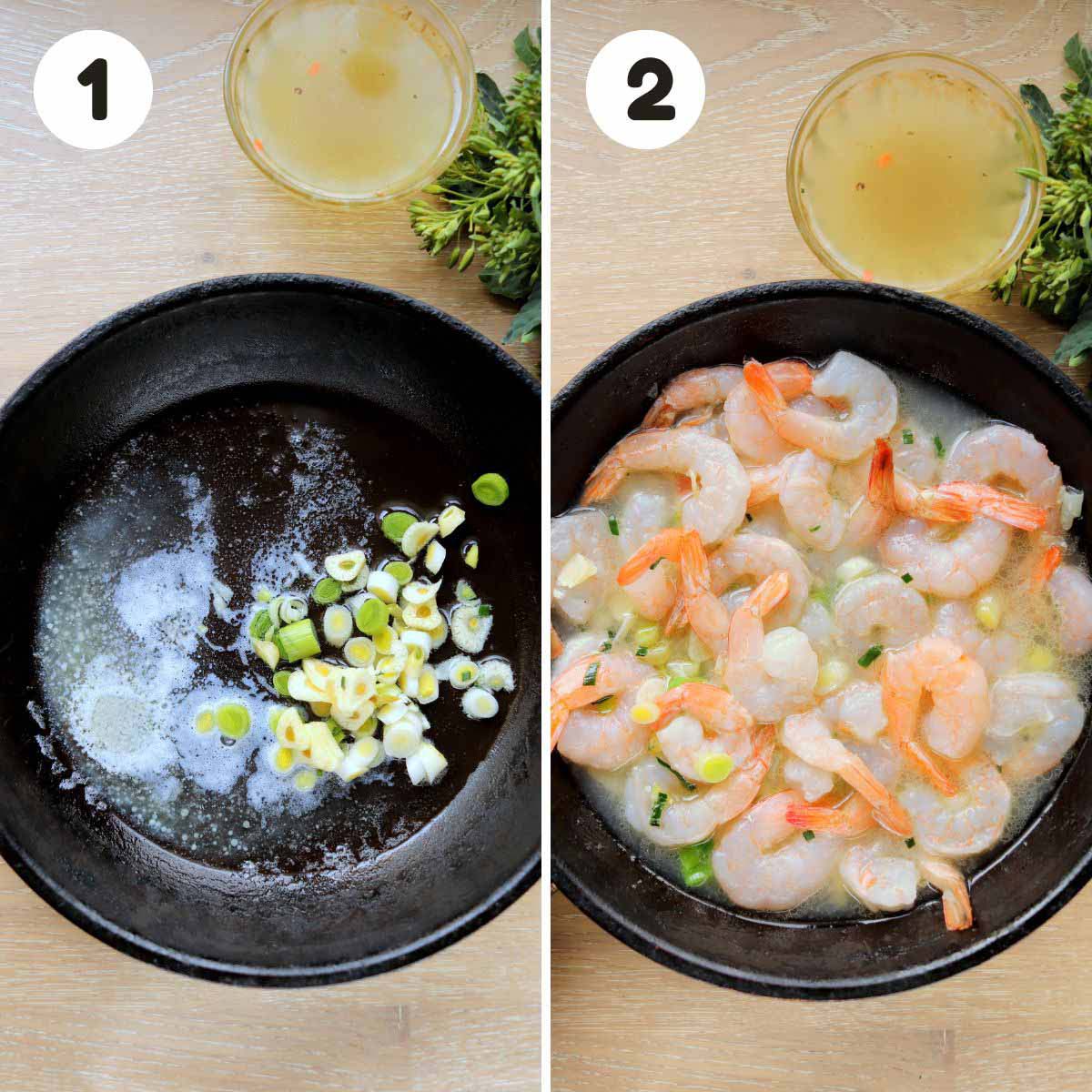 two image process making shrimp scampi.