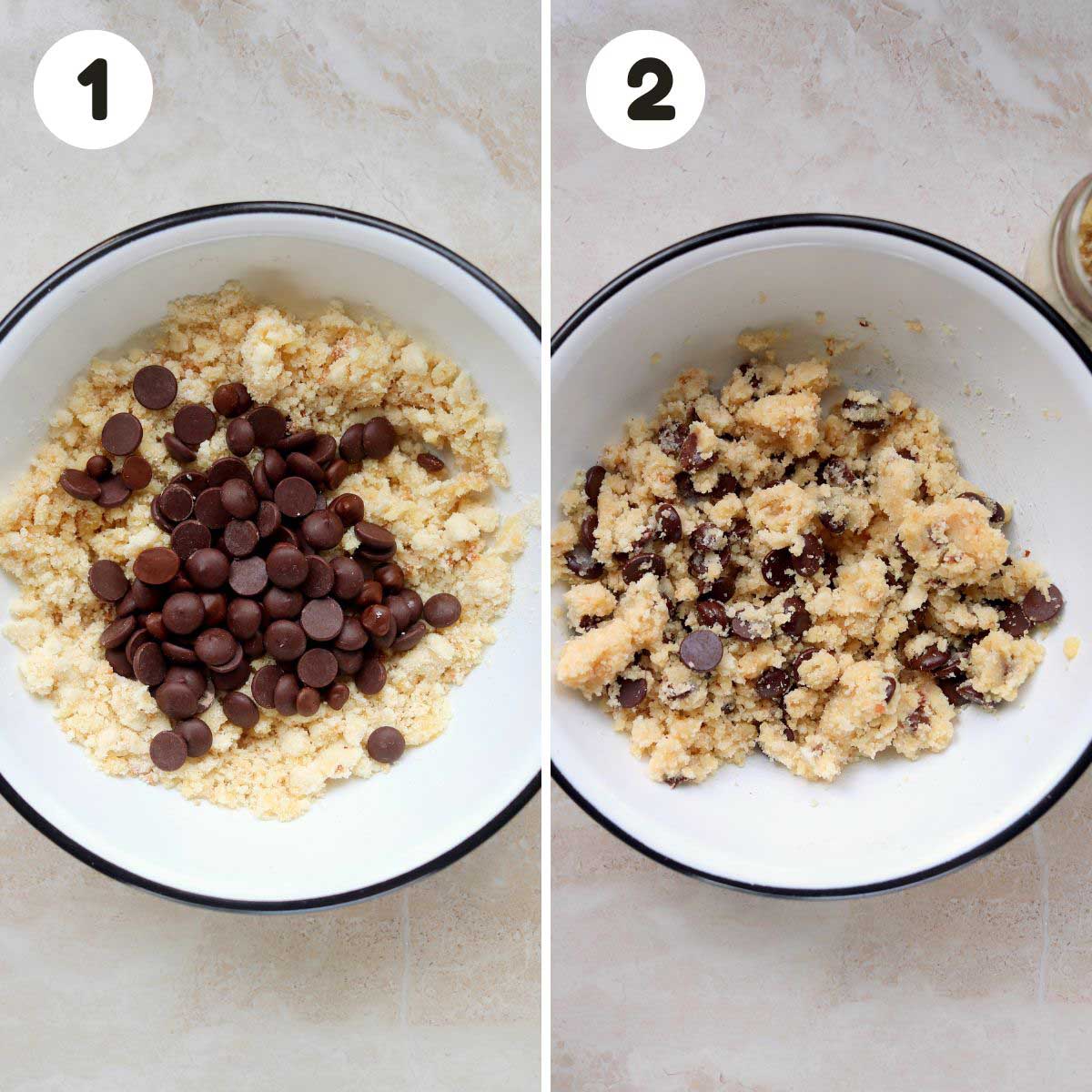two image process making edible cookie dough.