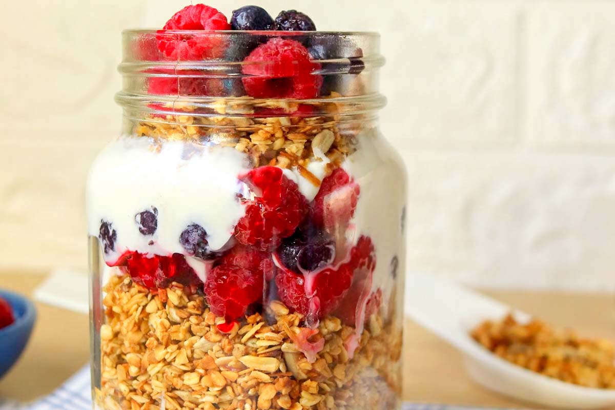 Parfait in a mason jar.