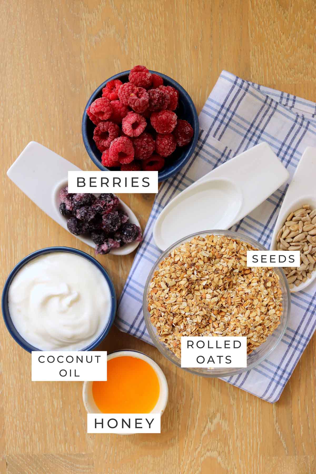 Labeled ingredients for the parfait.