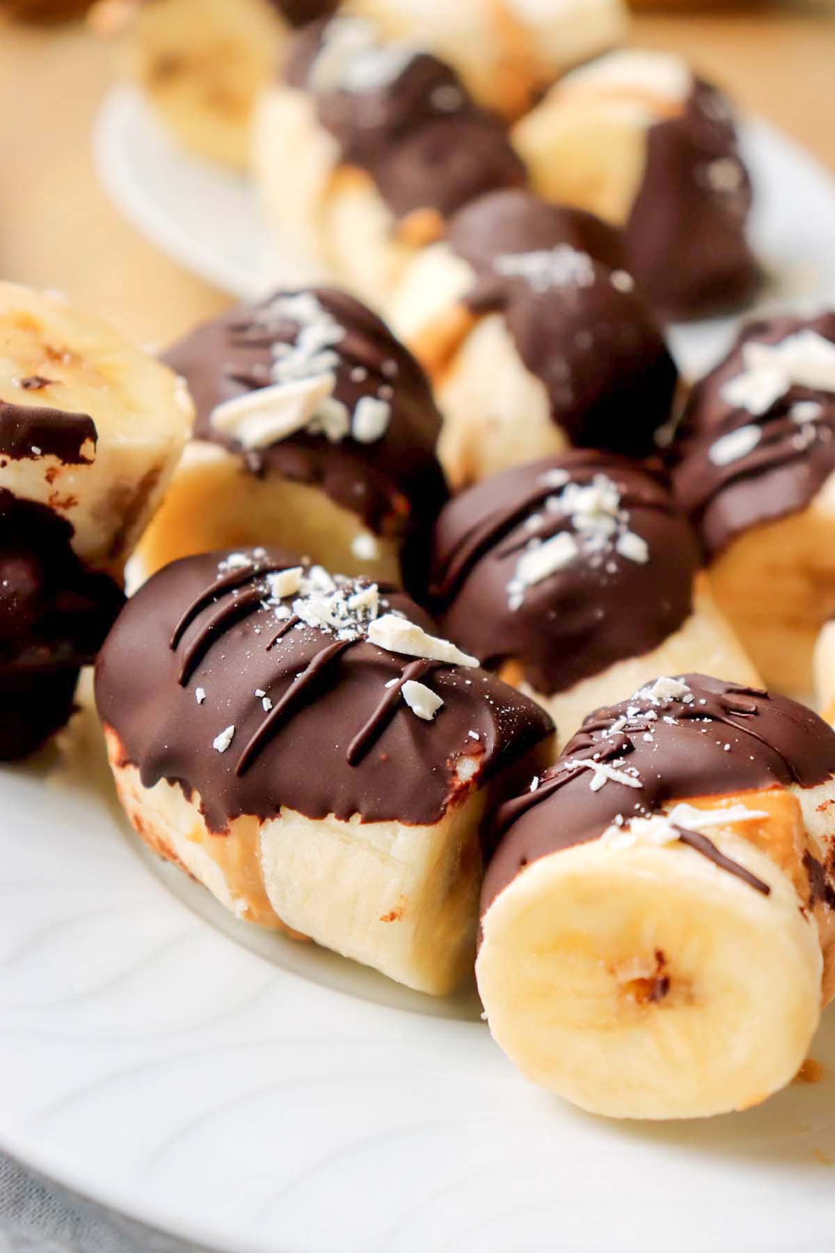 close up view of banana bites.