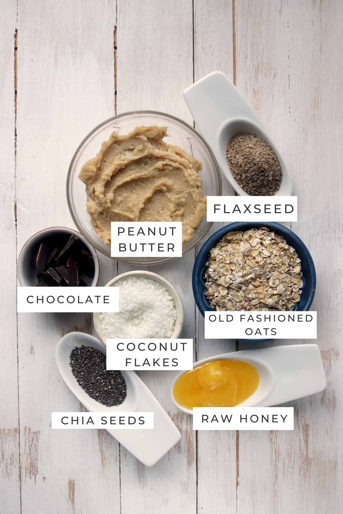 Labeled ingredients for the oatmeal bites.