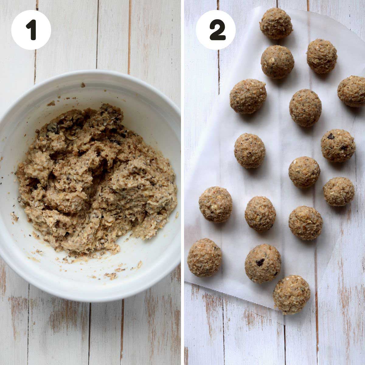 Steps to make the oatmeal bites.