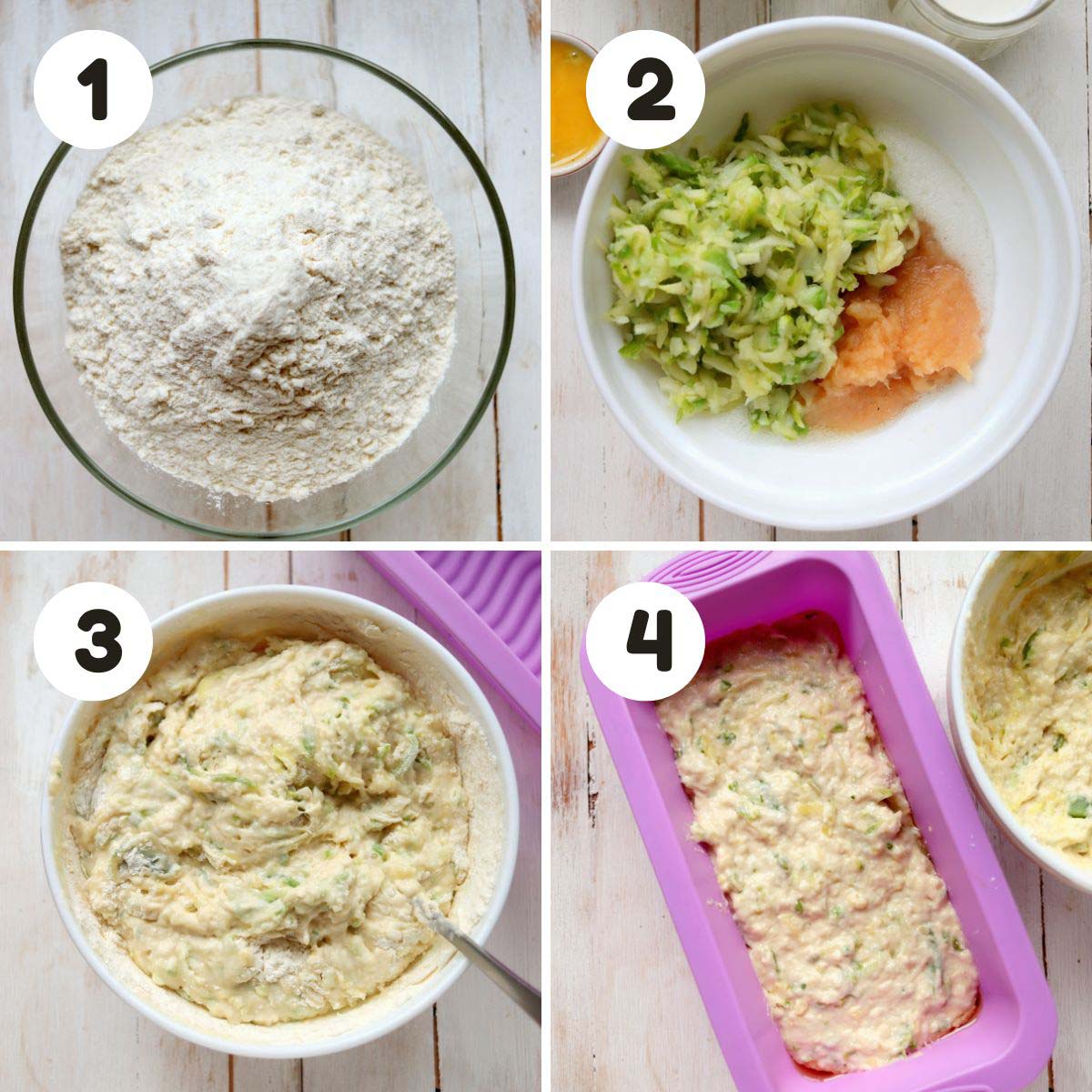 four image process making zucchini bread.