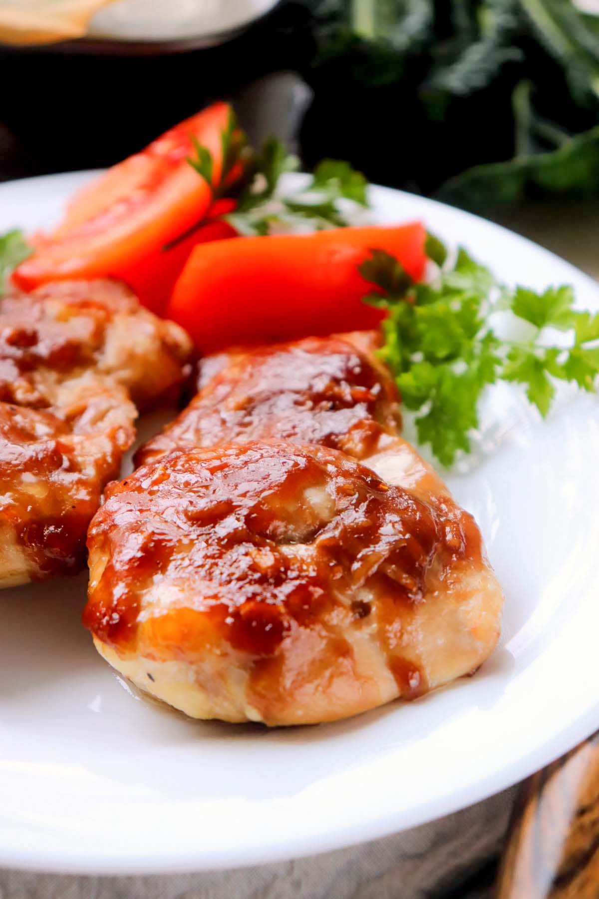 side view of a baked teriyaki chicken thigh.