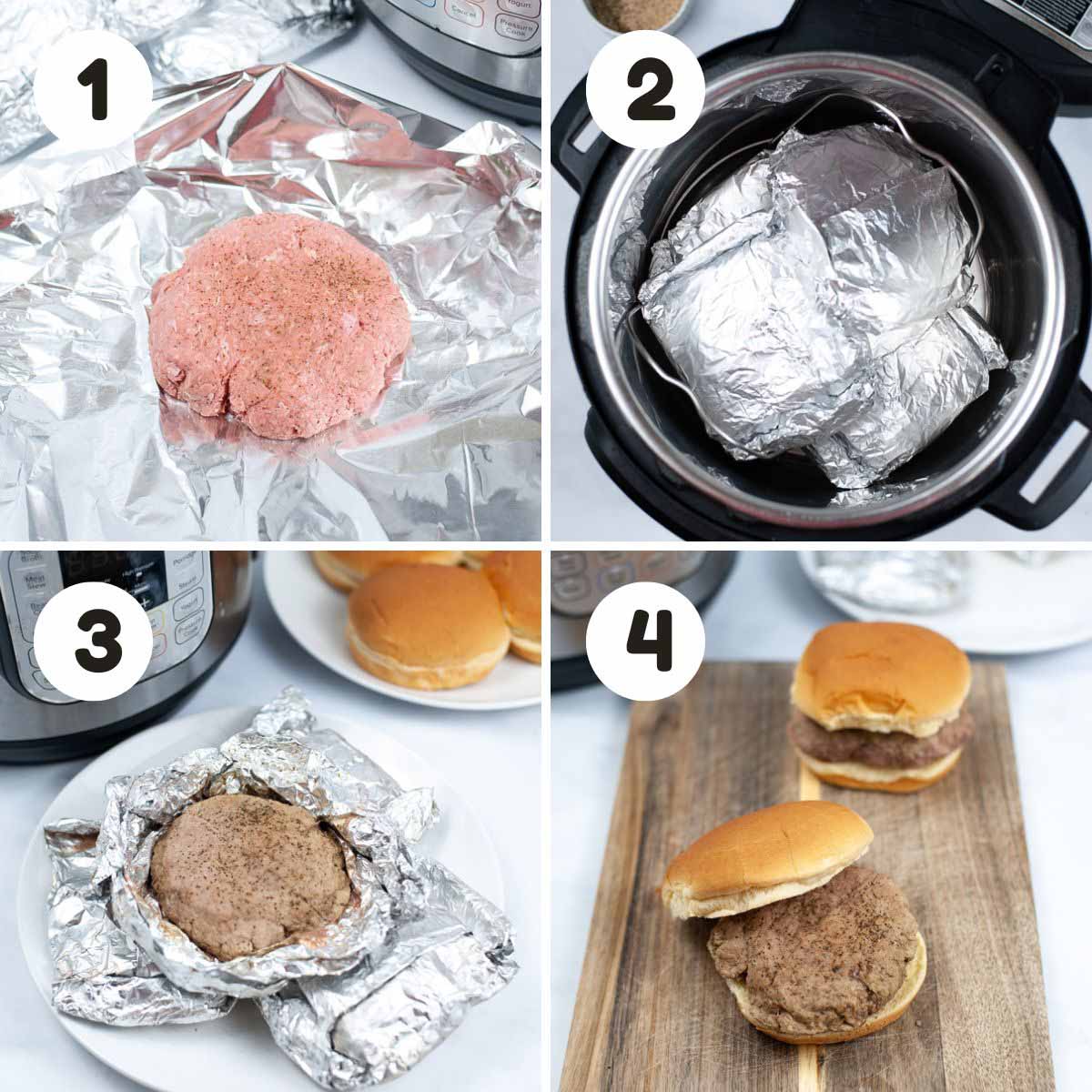 four image process making turkey burgers.