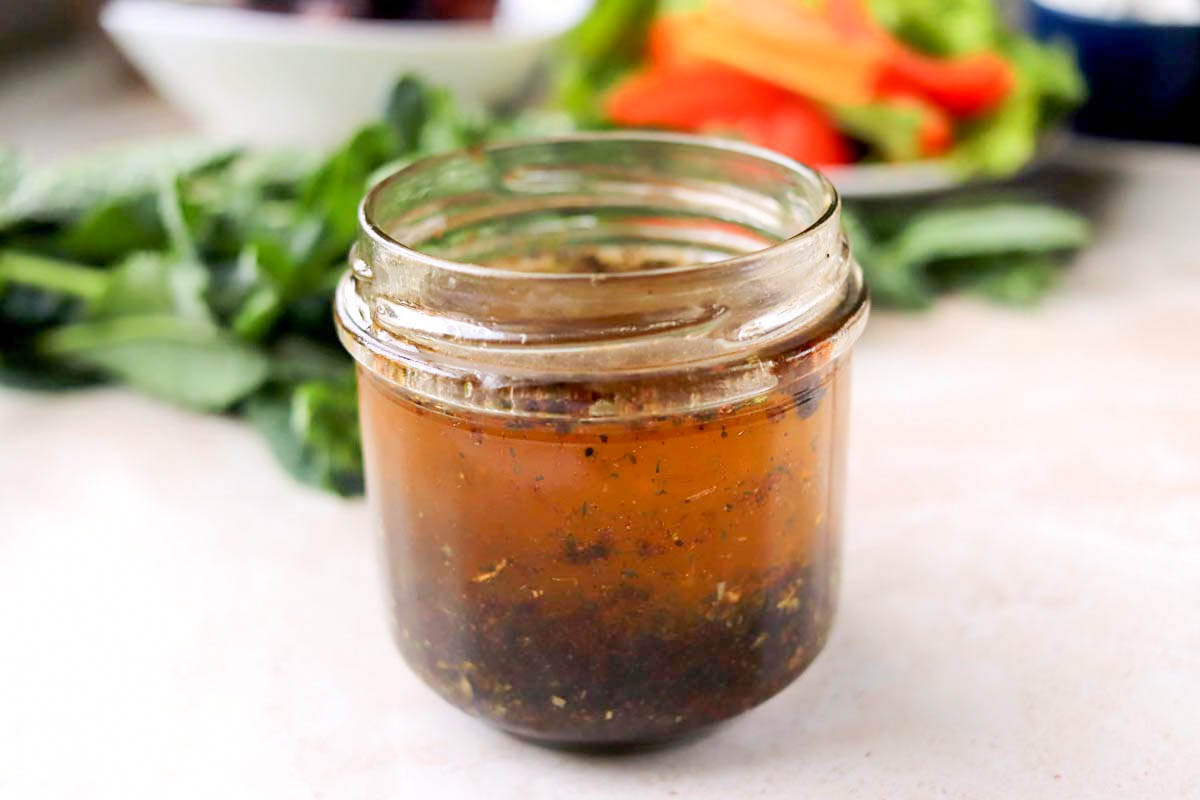 side view of dressing in a jar.