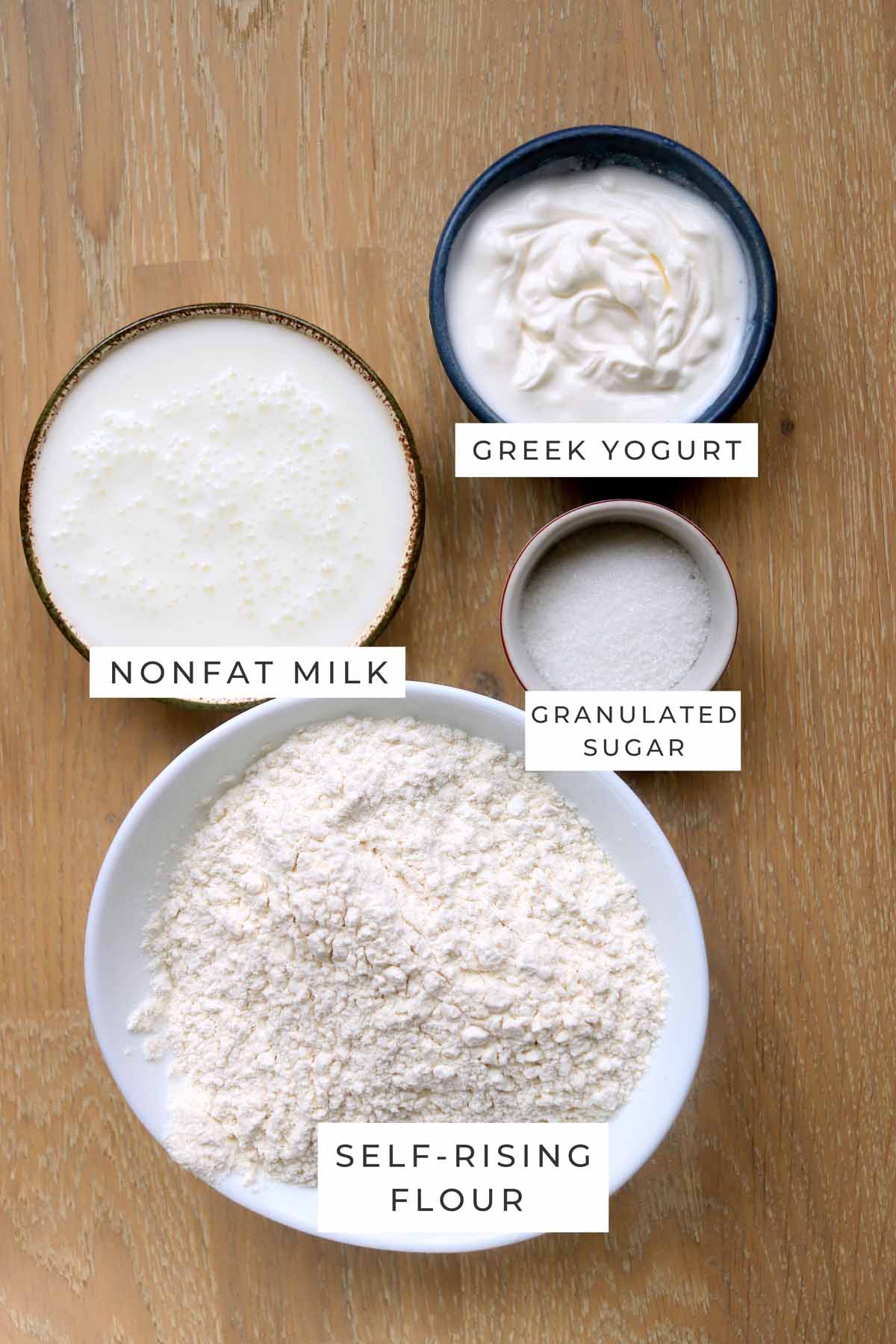 Labeled ingredients for the biscuits.